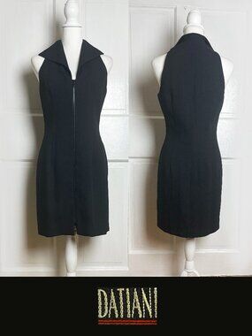 Vintage Datiani Little Black Dress | Zip-Front Halter Collar | Size 6 EUC
